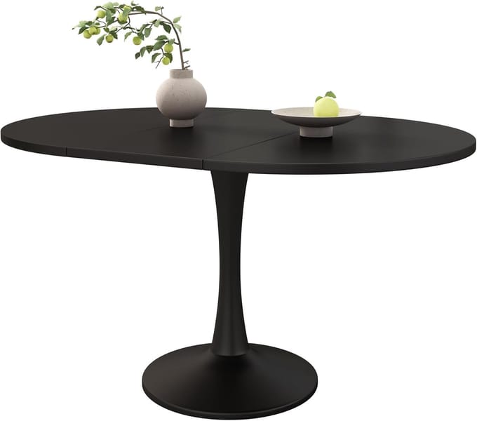 Uittrekbare Eettafel - Eetkamertafel Ovaal - Ruimtebesparend Wonen - Uitschuifbaar 100-140cm - 100 x 75 cm - Zwart