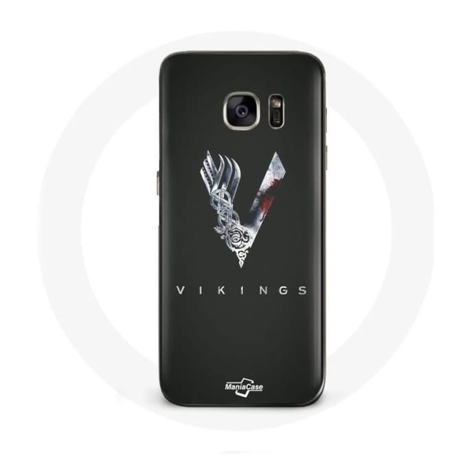 Coque pour Samsung Galaxy S6 Edge Vikings Série Saison 6 logo V Epée Gris Fond Noir