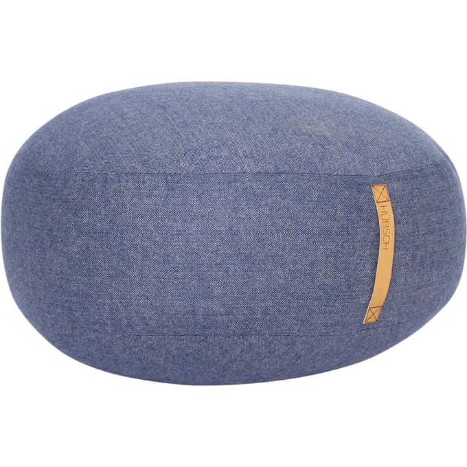 HÜBSCH INTERIOR - Grote poef van wol jeansblauw, visgraat motief - Ø70cm