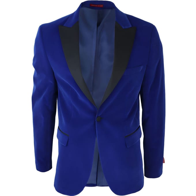 Heren blauw fluwelen diner smoking colbert blazer