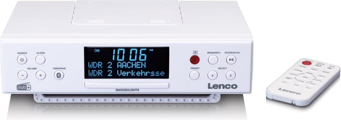 Lenco KCR-190WH - DAB+/FM Kitchen Radio with Bluetooth® LED Lighting and Timer - DAB+ radio - Wit