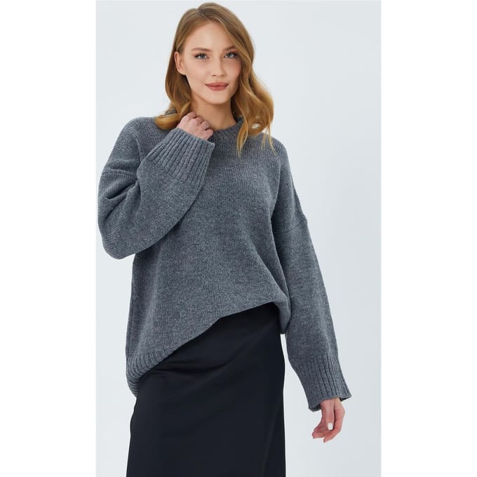 Oversized Geribbelde Breik Pullover met Ronde Hals