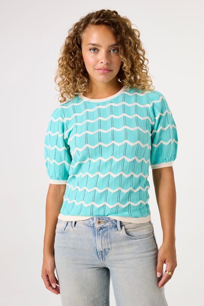 GARCIA Dames Effen Trui Blauw Korte mouw