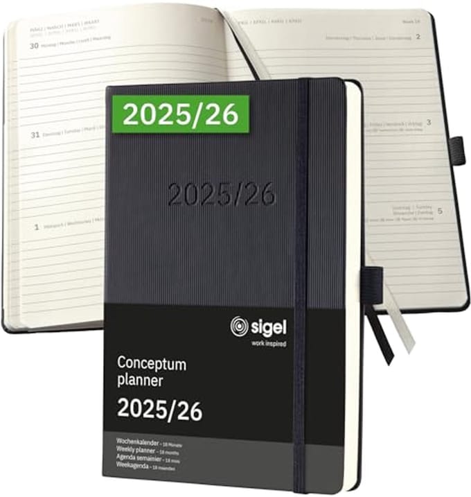 Wochennotiz-Kalender 2025/2026 A5 Hardcover Zwart