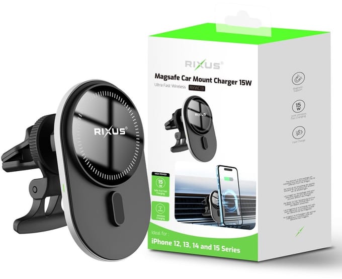 Rixus Magsafe Wireless Car Charger Mount Black 15W