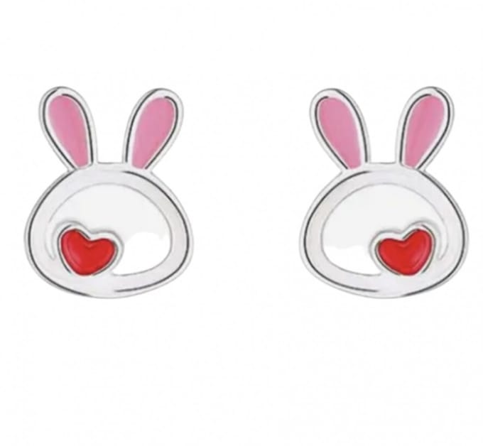 Zilverplating oorbellen - konijntje - rood hart - Charme Bijoux