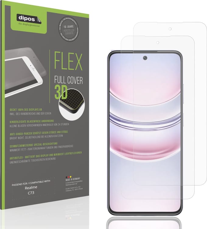 dipos FLEX – 2x Matte Screenprotector geschikt voor Realme C73 | Volledige Schermbescherming | Case-Friendly