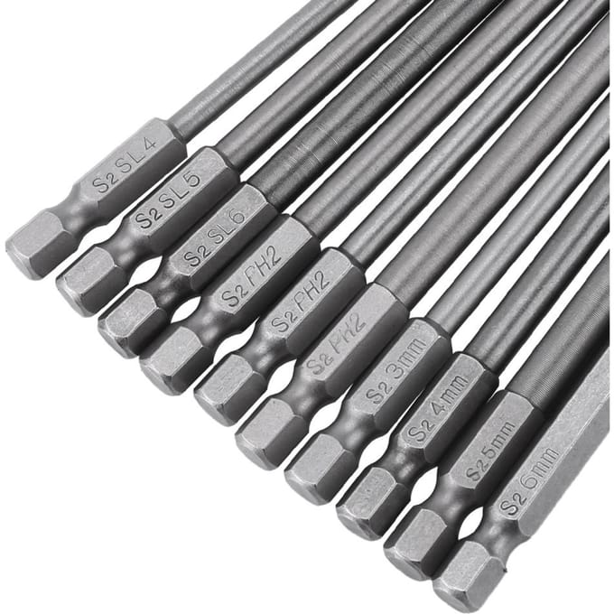 10 pièces 1/4 pouce tige hexagonale 100 mm de long jeu d'embouts de tournevis magnétiques BST (Tête hexagonale fendue et cruciforme)