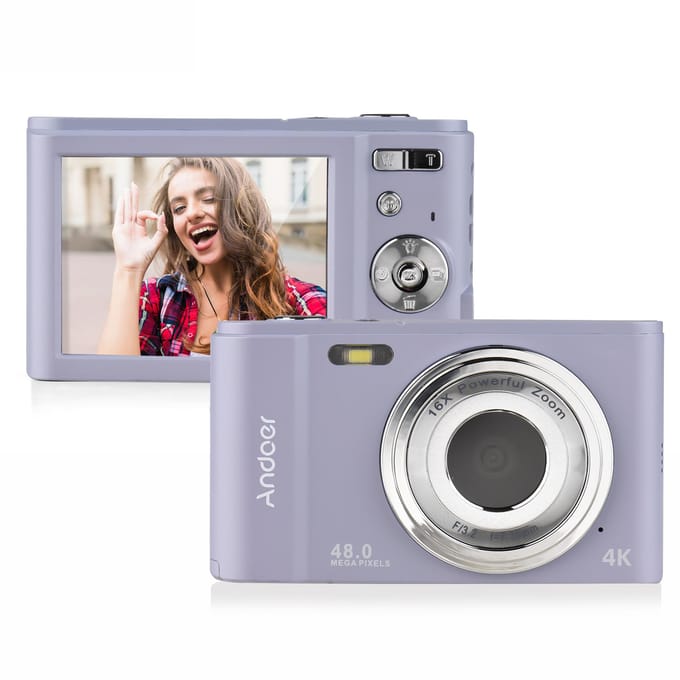 Andoer draagbare digitale camera 48MP 4K 2,88-inch IPS-scherm 16X zoom Autofocus Zelfontspanner Gezicht