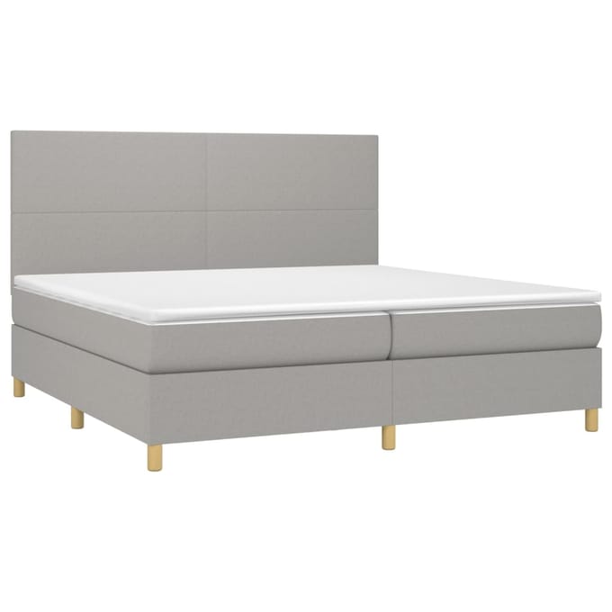 vidaXL - Boxspring - met - matras - en - LED - stof - lichtgrijs - 200x200 - cm