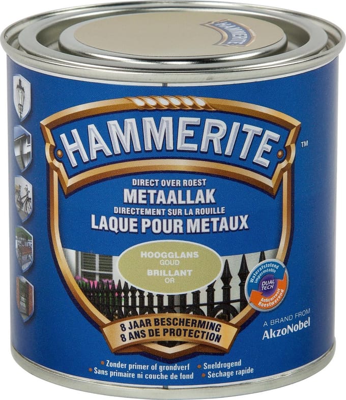 Hammerite Metaallak Hoogglans - Goud - 250 ml - 10 m²/l - Afwerkingslaag