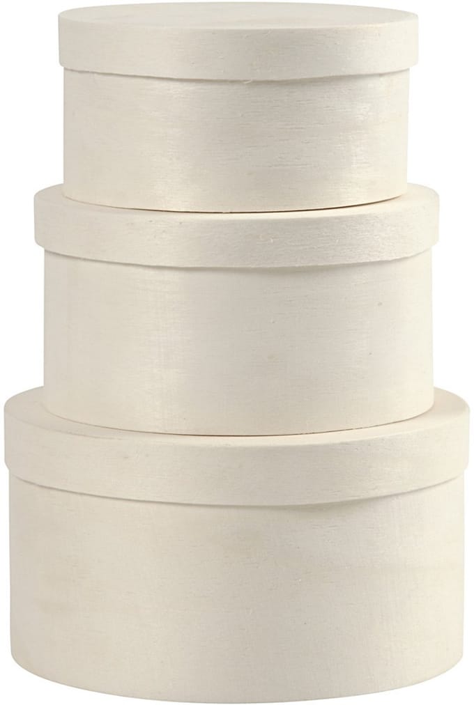 Ronde fineer doos, H: 5,4+6,5+7,3 cm, d 10+11+13 cm, 3 stuk/ 1 set
