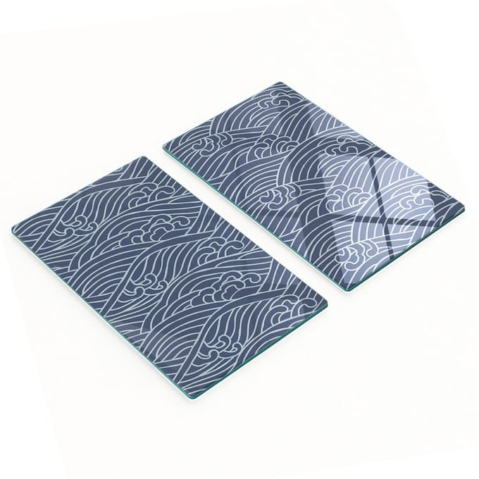 Set van snijplanken van gehard glas met golfprint, 2x30x52 cm
