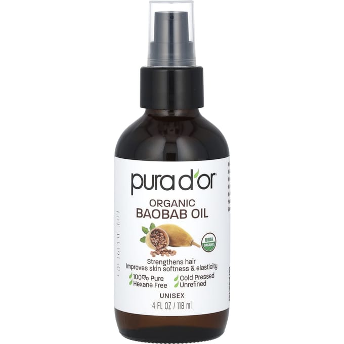 Pura D'or, Organic Baobab Oil, 4 fl oz (118 ml) black