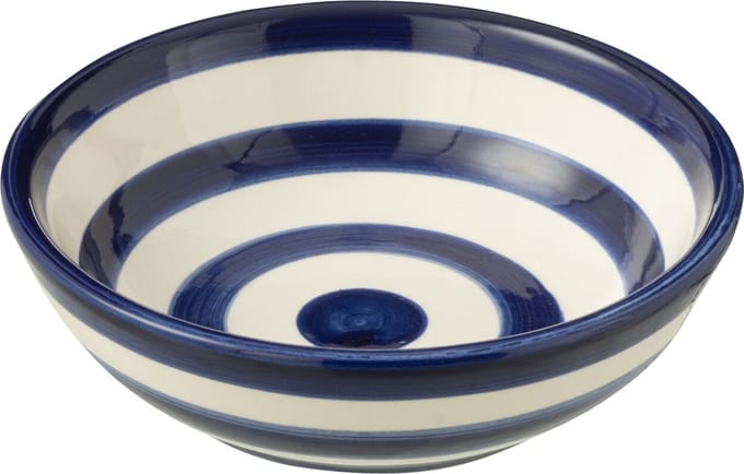 J-Line kom Granada Stripes Low - keramiek - wit/blauw - small - Ø 14 cm