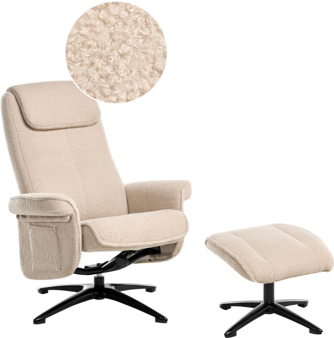 GERAS - Relaxfauteuil met voetenbank - Beige - Bouclé