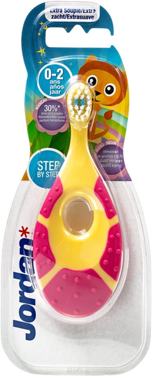 2x Jordan Tandenborstel Step By Step 0-2 jaar Geel/Roze/Mintgroen