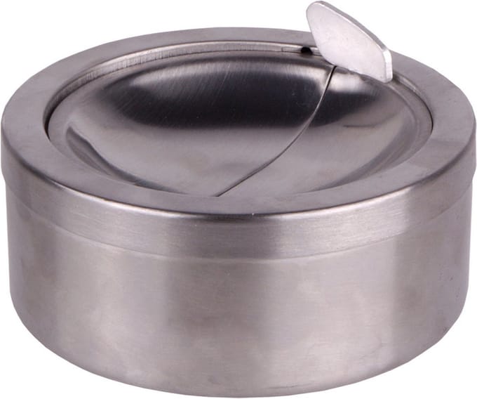 HI Asbak met klep - voor tuin/terras - RVS - rond - D11 cm - zilver