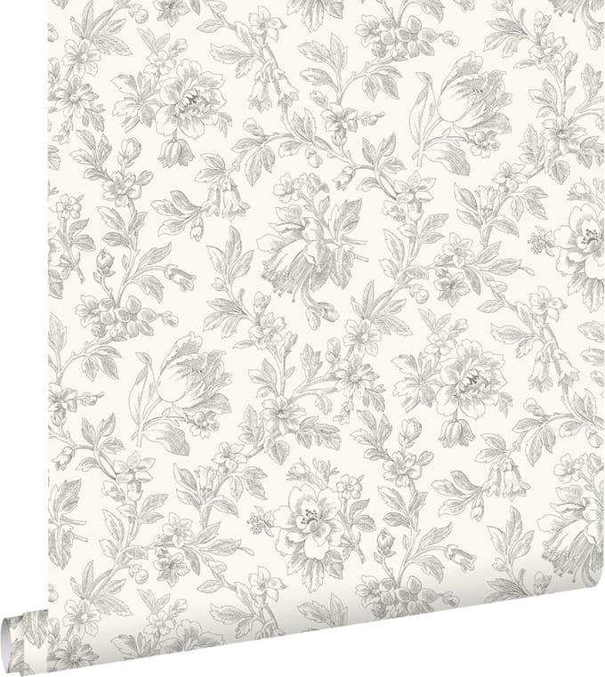 ESTAhome behang elegante bloemen grijs - 50 x 900 cm - 132100