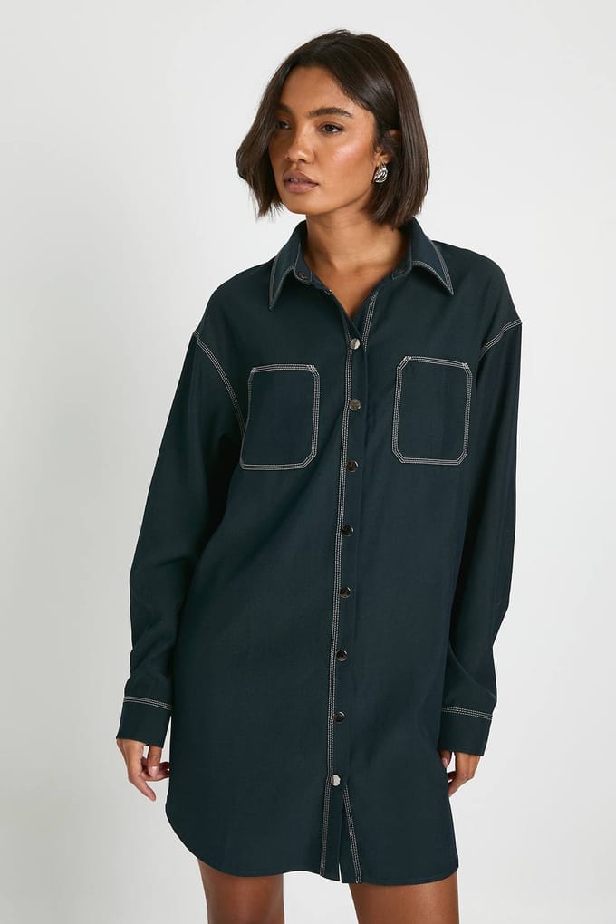 boohoo Dames Lange oversized overhemdjurk | Marineblauw | Maat: 36