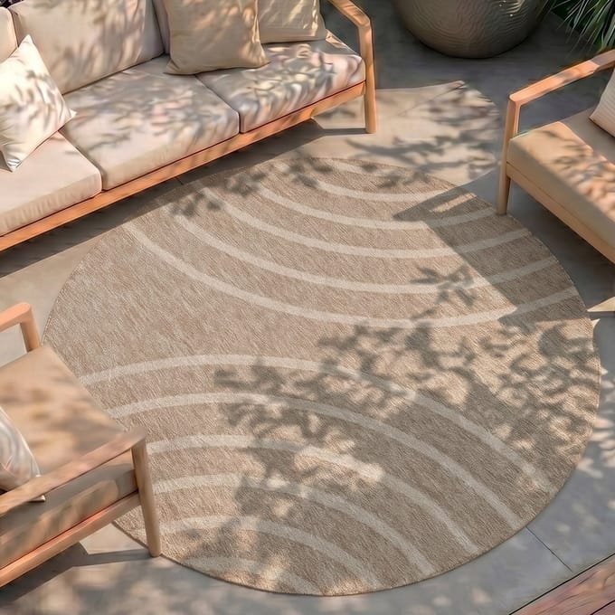 FRAAI Rond buitenkleed - Sierra Curves Beige/Creme - Ø 120cm