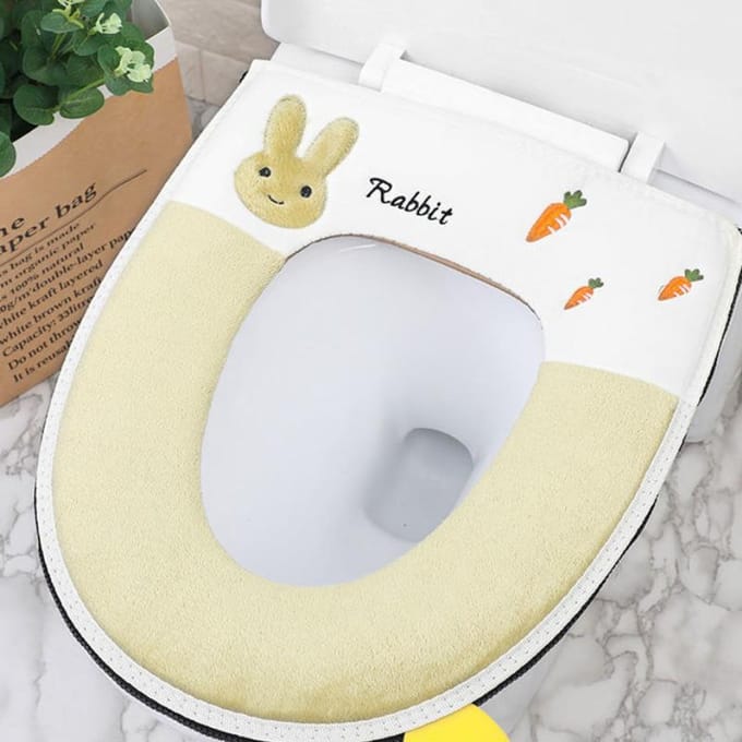 Dessin animé brodé Siège de toilette Fermeture éclair Imperméable Universel Siège de toilette Épaississant 1pcs white
