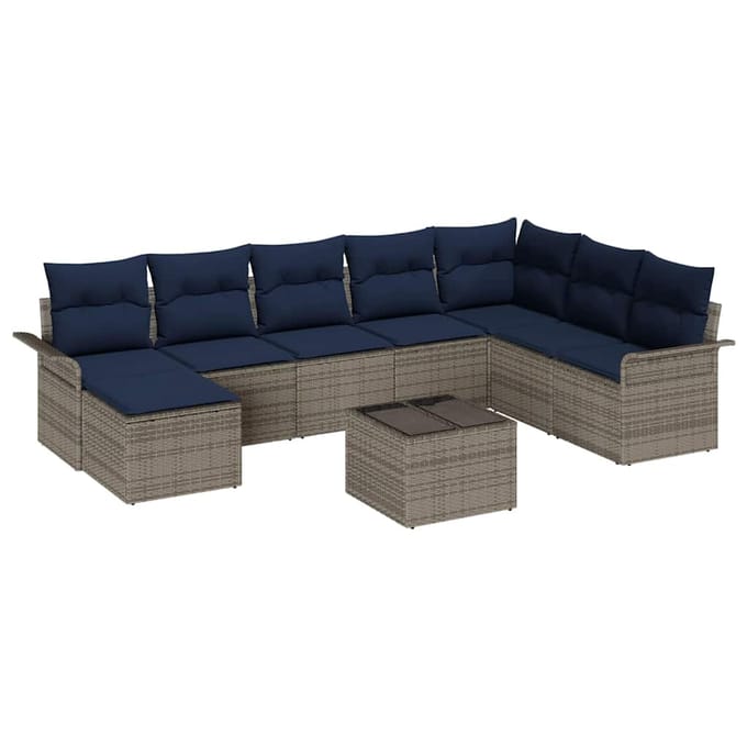 vidaXL - Tuinbank - Set - 9 - st - Grijs - Poly - rattan