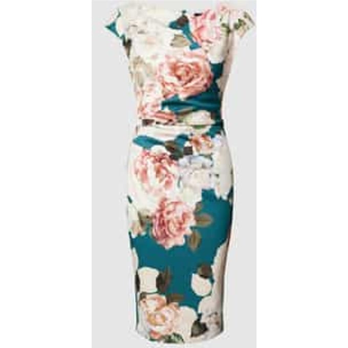 Knielange cocktailjurk met bloemenmotief