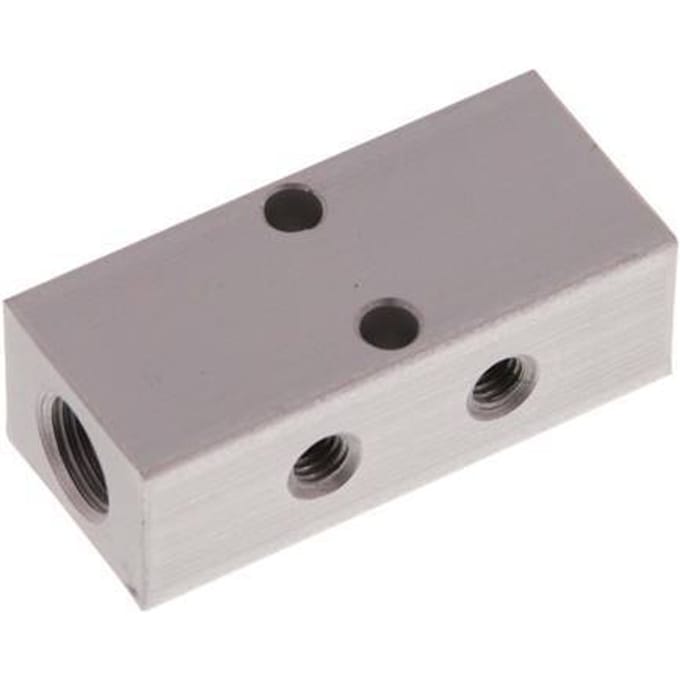 2xG 1/8'' x 4xM5 Aluminium Verdeelblok Dubbelzijdig 16 Bar