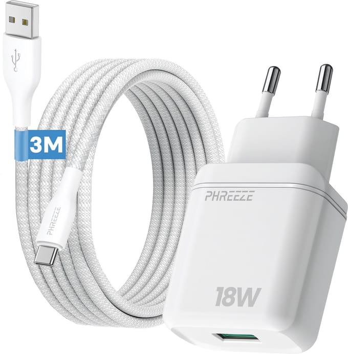 Phreeze usb power adapter 5v 3a - Usb naar usb C oplaadkabel - 3 meter - Quick charge oplader geschikt voor Android telefoon tablet en accessoires