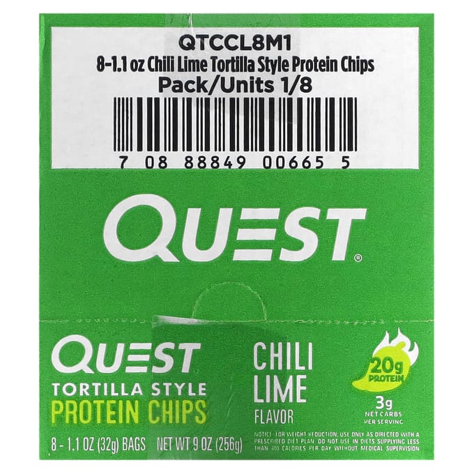 Quest Nutrition Protein Tortilla Chips (8x32g) Chili Lime - Functionele voeding - Eiwit Snacks
