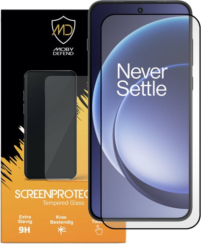 MobyDefend Screenprotector - Geschikt voor OnePlus 15R - Screensaver Met Zwarte Randen - Gehard Glas