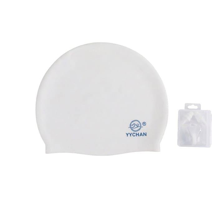 YYchan Badmuts - Siliconen badmuts - Unisex - Zwemmuts Set met GRATIS Oordopjes & Neusklem - Voor Dames, Heren & Kinderen - Hydrodynamisch & Elastisch - Ideaal voor Lang Haar - Wit