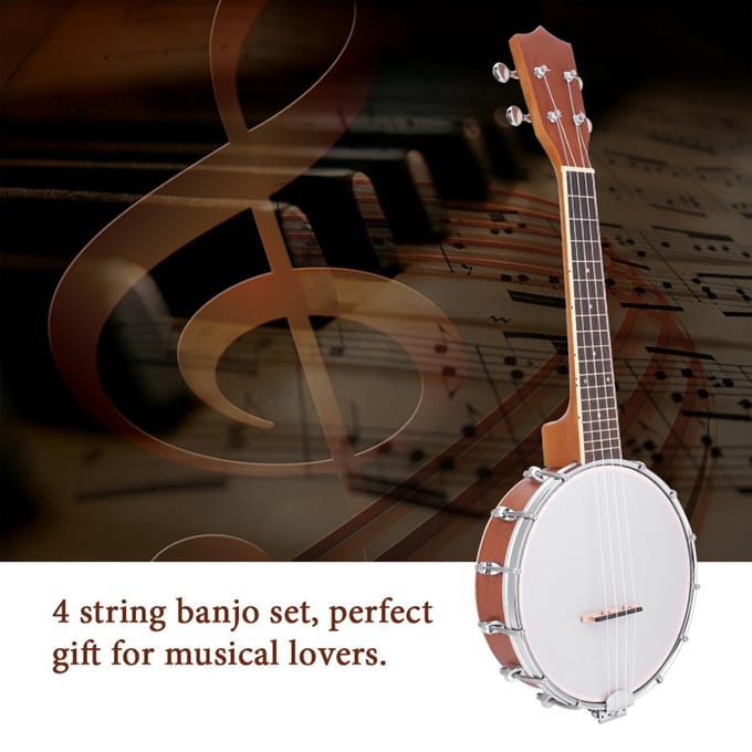 4-snarige Banjo Set met BJ10 Snaren Capo Reinigings- en Poetsdoek white