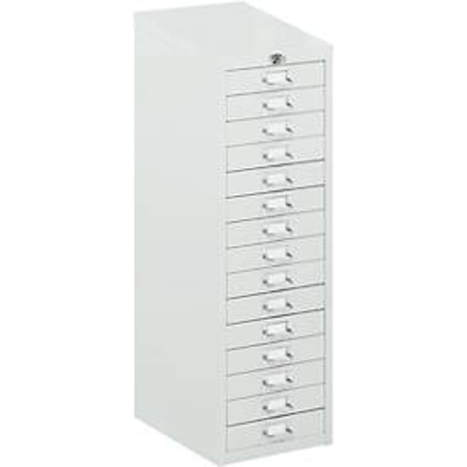 Ladekast met centrale vergrendeling, 15 schuifladen, 940 mm hoog, lichtgrijs