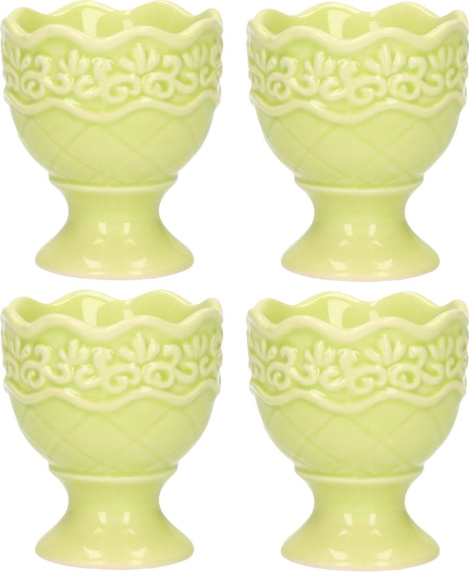 Excellent Houseware Eierdop - 4x - porselein - pastel groen - 5,5 x 6,5 cm