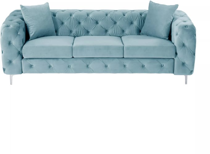 Vente-unique Driezits-Chesterfield-bank van pastelblauw velours EDWINA