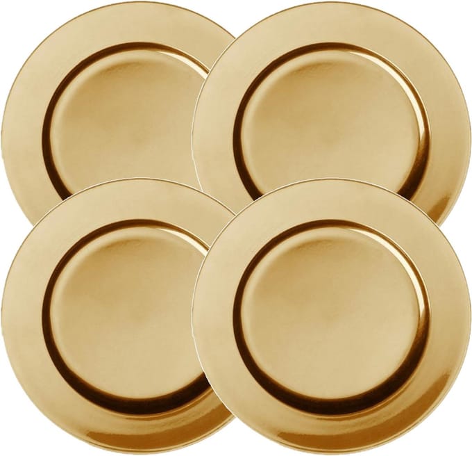 Cepewa kerstdiner onderbord - Set van 4x stuks - goud - kunststof - 33 cm