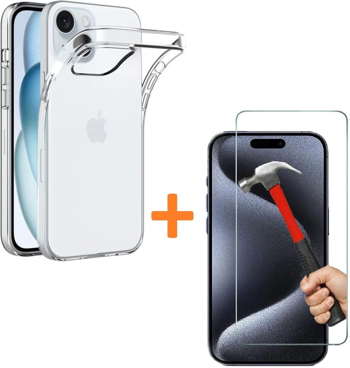 Silicone hoesje Transparant met 2 Pack Tempered glas Screen Protector Geschikt voor: Apple iPhone 16 Pro