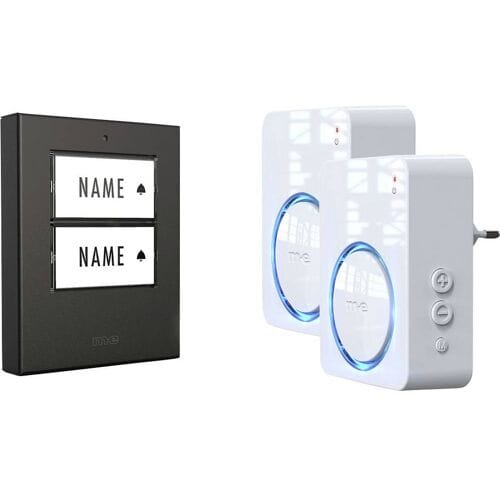 m-e modern-electronics 100152 Complete set voor Draadloze deurbel Verlicht, Reageert op deurbel, Met bewegingsmelder, Met naambord
