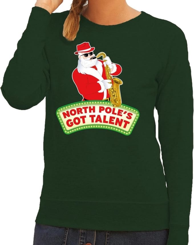 Foute kersttrui / sweater dames - groen - North Poles Got Talent M