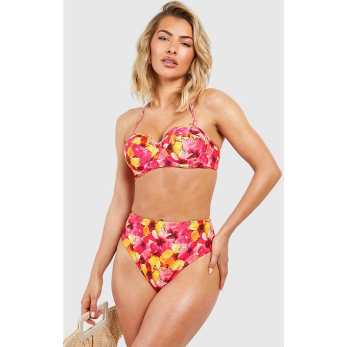 boohoo Dames Tropische hoge taille bikini slip | Roze | Maat: 34