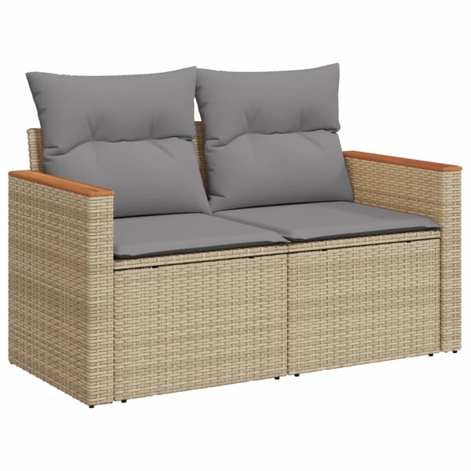 vidaXL - 11-delige - Loungeset - met - kussens - poly - rattan - gemengd - beige