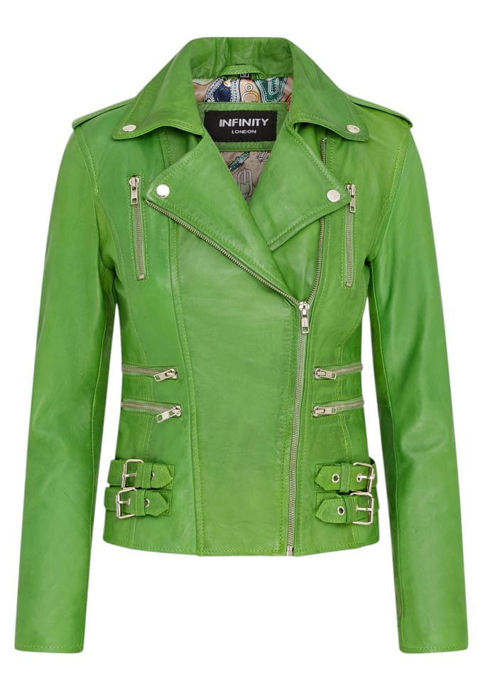 Dames leren appelgroene Brando bikerjack - Constantia