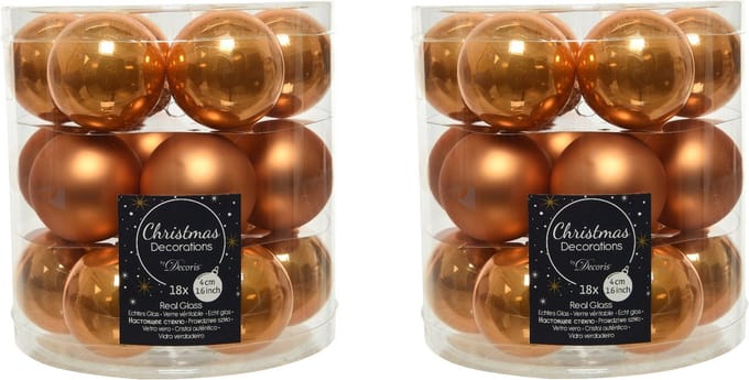 Decoris Kleine kerstballen - 54x st - cognac bruin - D4 cm - glas - kerstversiering