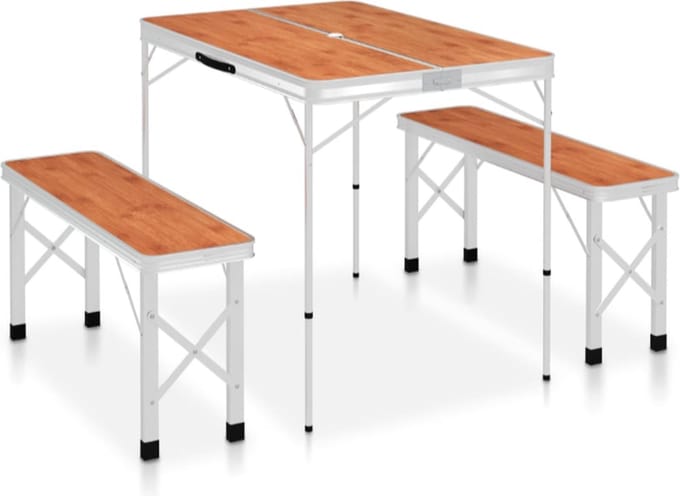 Campingtafel inklapbaar met 2 banken aluminium bruin