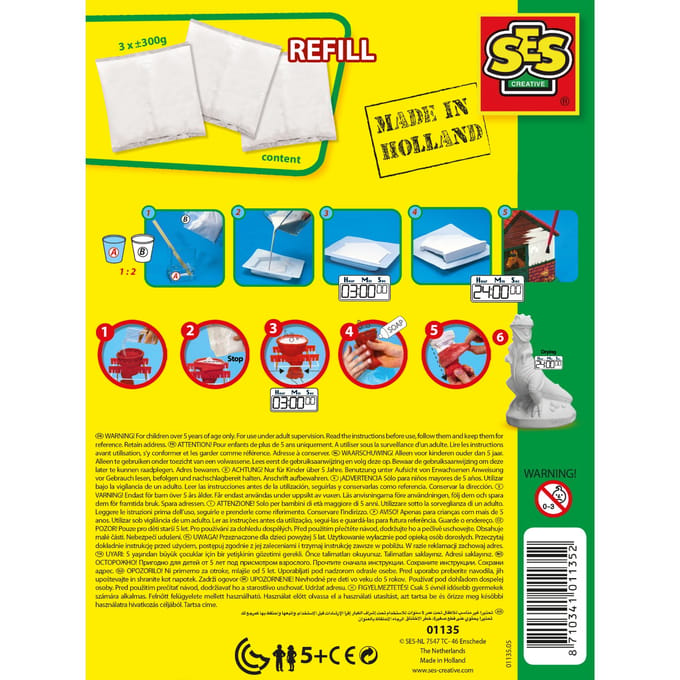 SES Creative - Gips - 900 gram - modelgips - sneldrogend - gieten en schilderen - navulling gips (3x 300 gram)