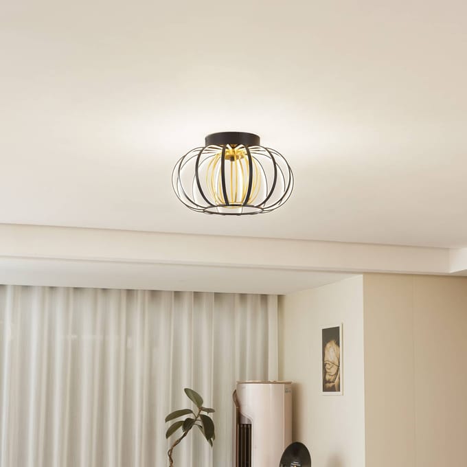 Lucande LED plafondlamp Birger, Ø 39cm, zwart/goud