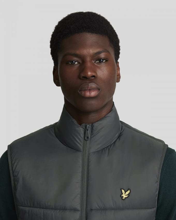 Lyle & Scott merklogo gunmetal grijs gewatteerd giletjack