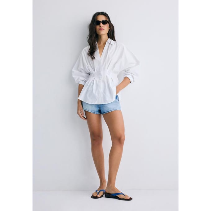 Stradivarius Popeline blouse met plooien  Wit S